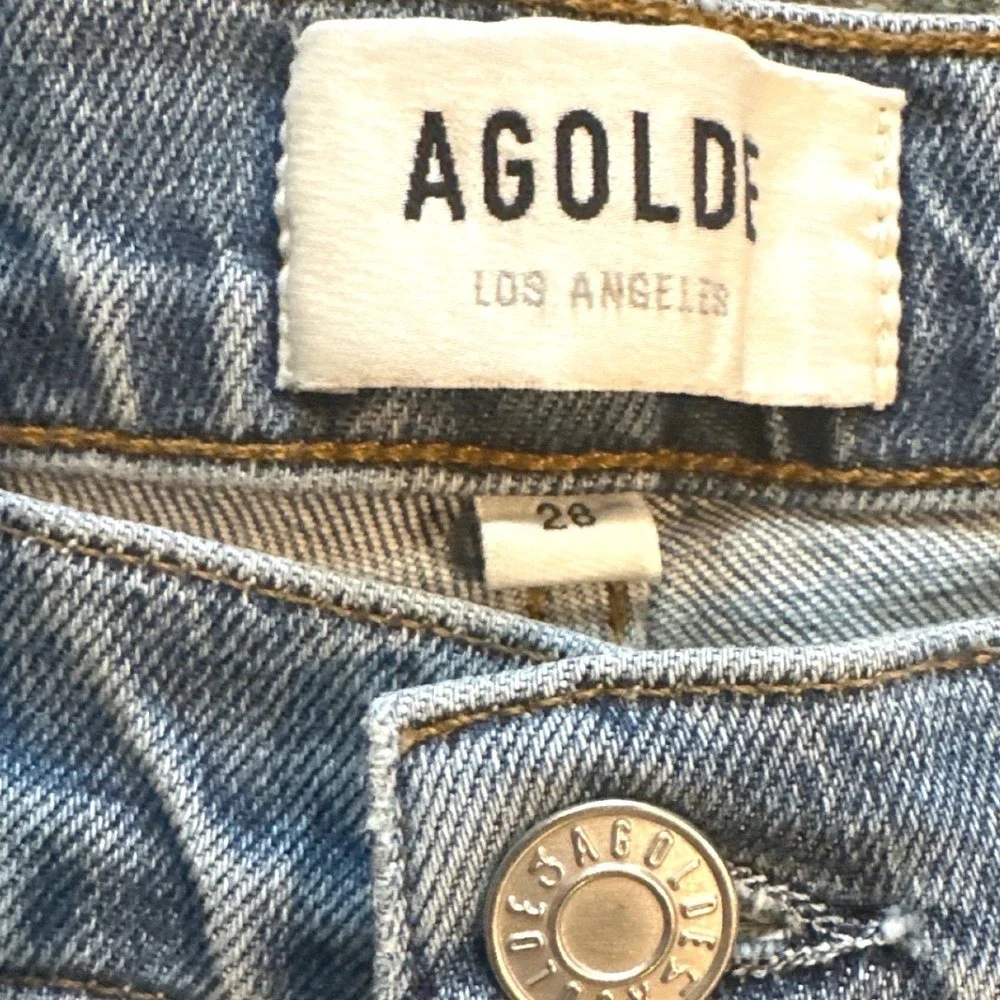 AGOLDE Nico High Rise Straight Jeans 28 Distressed Raw Step Hem Premium Denim